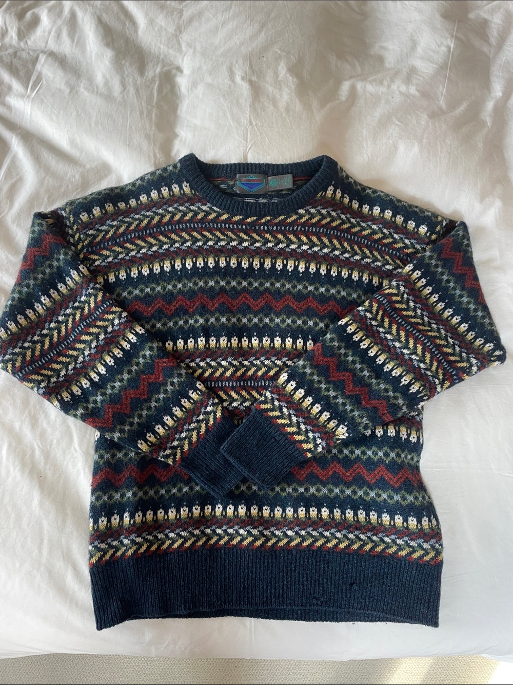 Etchings Vintage Navy Fair Isle Knit Sweater with Red & Cream Pattern